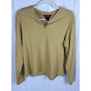 Woolrich VTG 3 Button Pullover Shirt Womens Size Large Long Sleeve Mustard USA